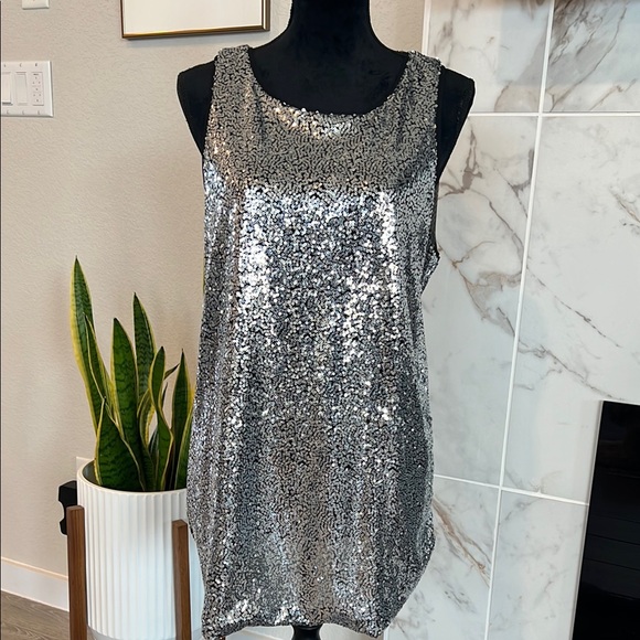 Tops - Silver Sequin Sleeveless Tank